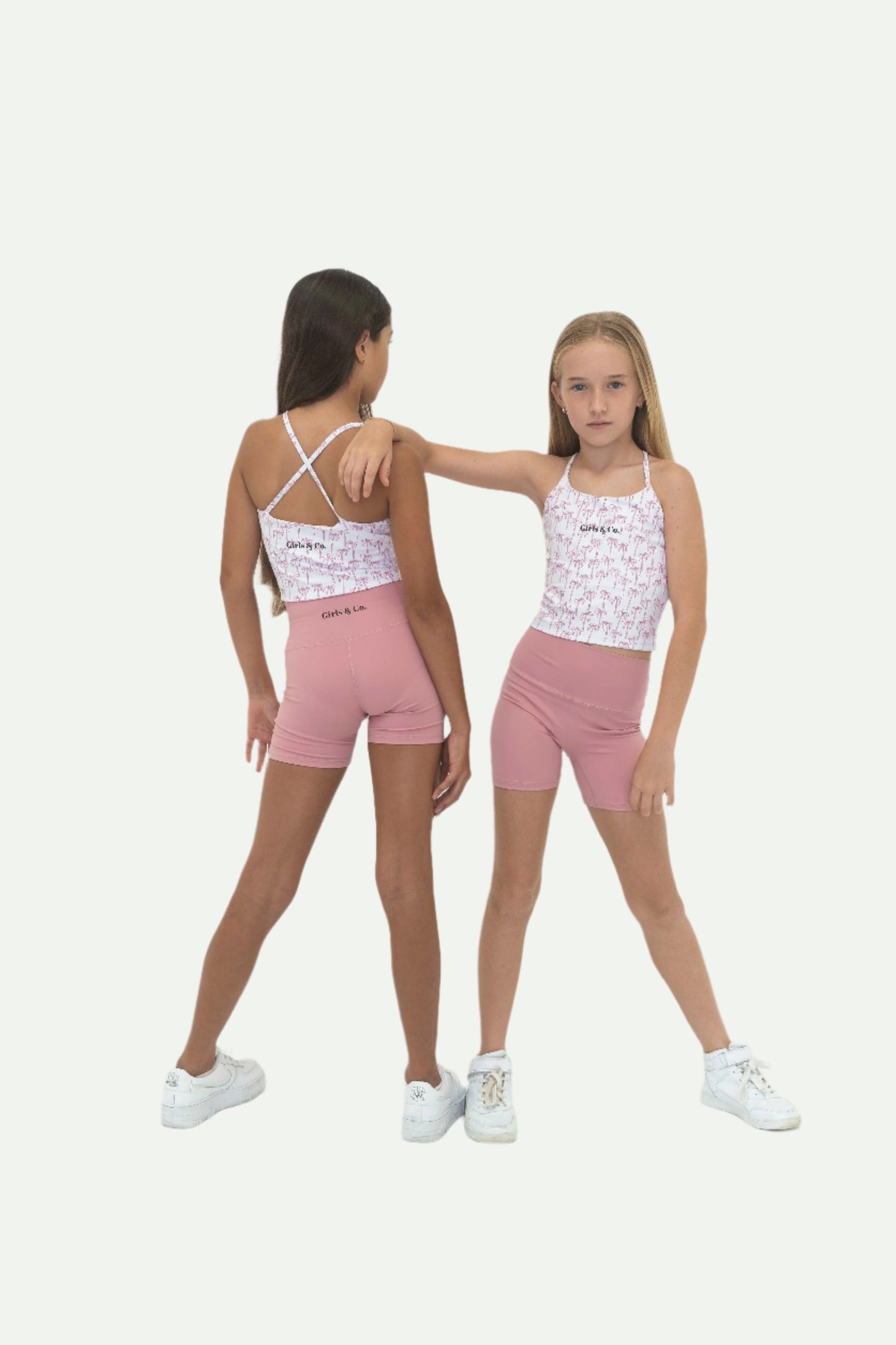 Palm Activewear Tank Top set with Pink Mid-Length Shorts