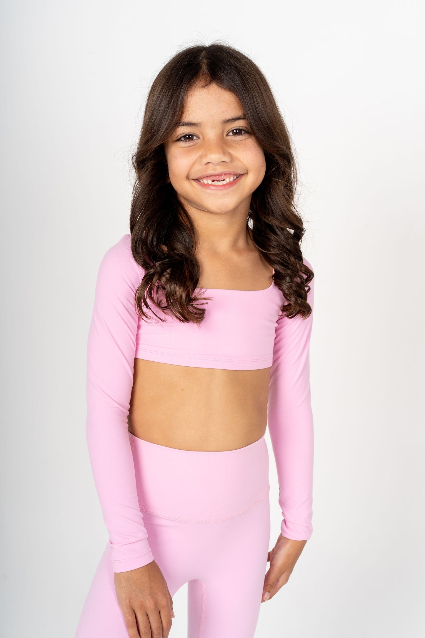 Long Sleeve Crop Top - Bubblegum Pink