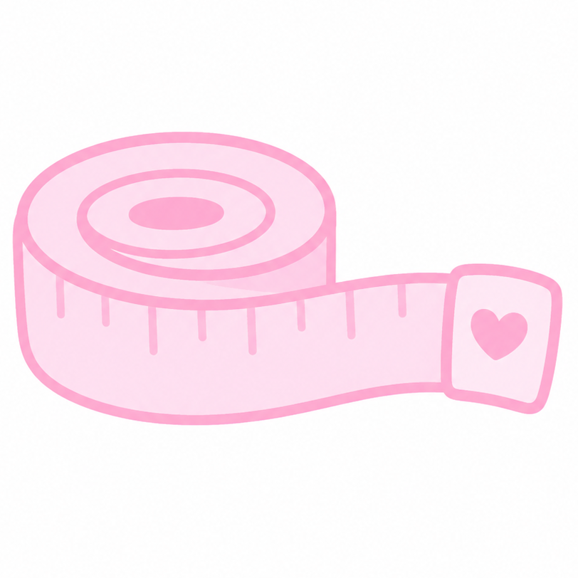 Pink measuring tape with a heart on a white background